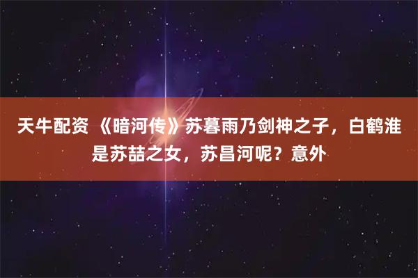 天牛配资 《暗河传》苏暮雨乃剑神之子，白鹤淮是苏喆之女，苏昌河呢？意外